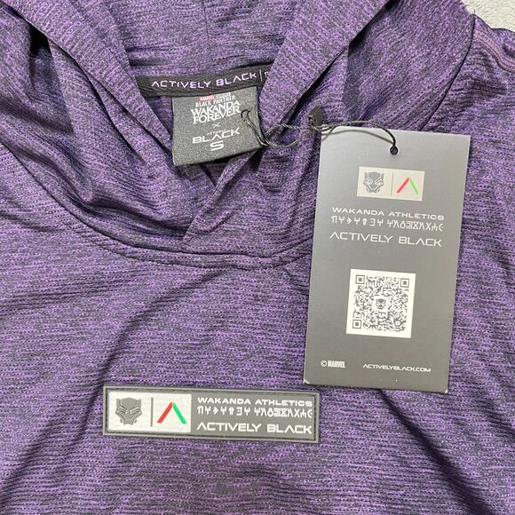 Black Panther Wakanda Forever Sleeveless Purple Hooded Cropped Tank Women Size S - Picture 3 of 7